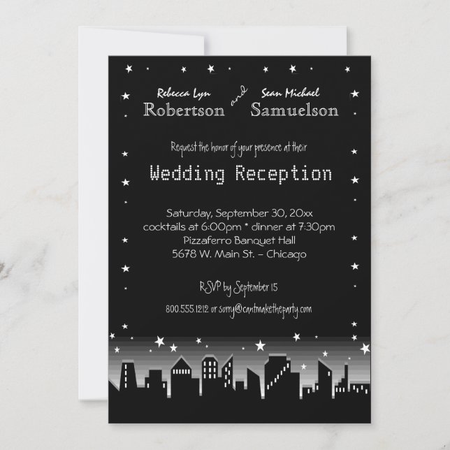 Urban Cityscape And Stars Reception Only Invite (Front)