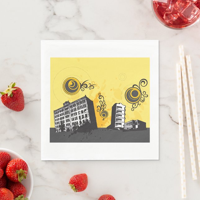 Urban Cityscape Yellow and Grey Retro Abstract Napkins (Creator Uploaded)