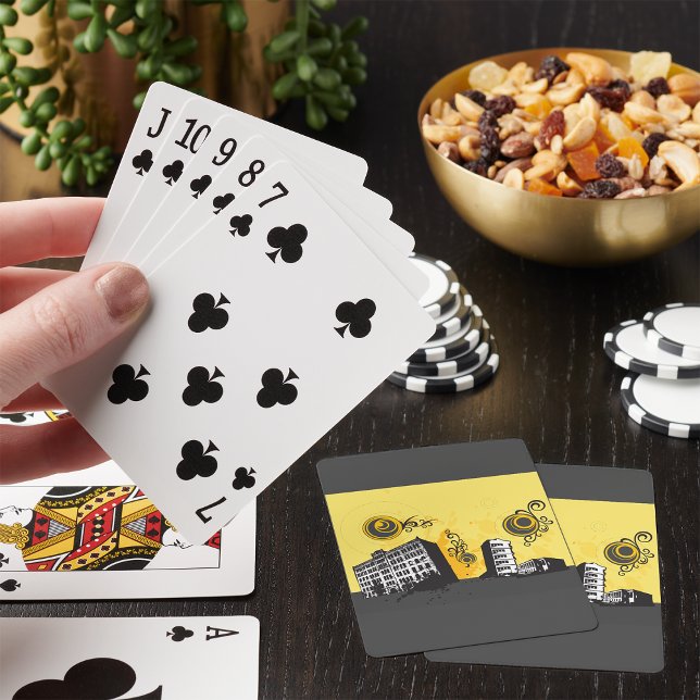 Urban Cityscape Yellow and Grey Retro Abstract Poker Cards (Creator Uploaded)