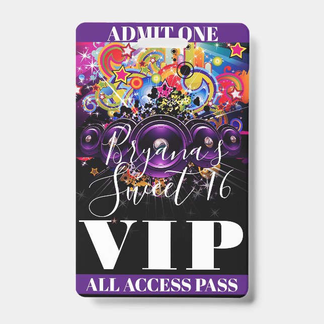 Urban Club Hip Hop Dance Sweet 16 VIP Pass Badge (Front)