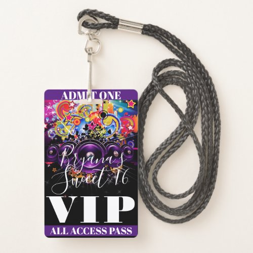 Urban Club Hip Hop Dance Sweet 16 VIP Pass Badge