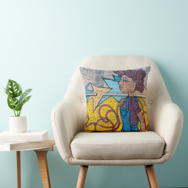 Urban Colorful Graffiti Throw Pillow (Chair)