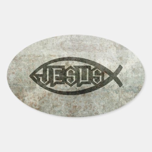 Urban Concrete Jesus Fish Oval Sticker