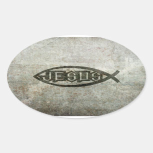 Urban Concrete Jesus Fish Oval Sticker