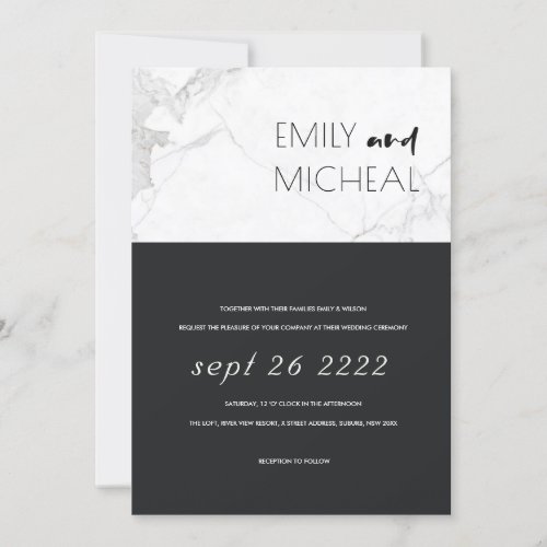URBAN COOL BLACK AND WHITE MARBLE WEDDING INVITE