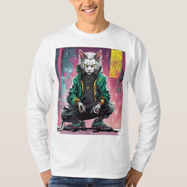 Urban Cyberpunk Cat Rebel T-Shirt (Front)