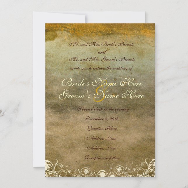 Urban Decay Gold Grunge Wedding Invitation (Front)