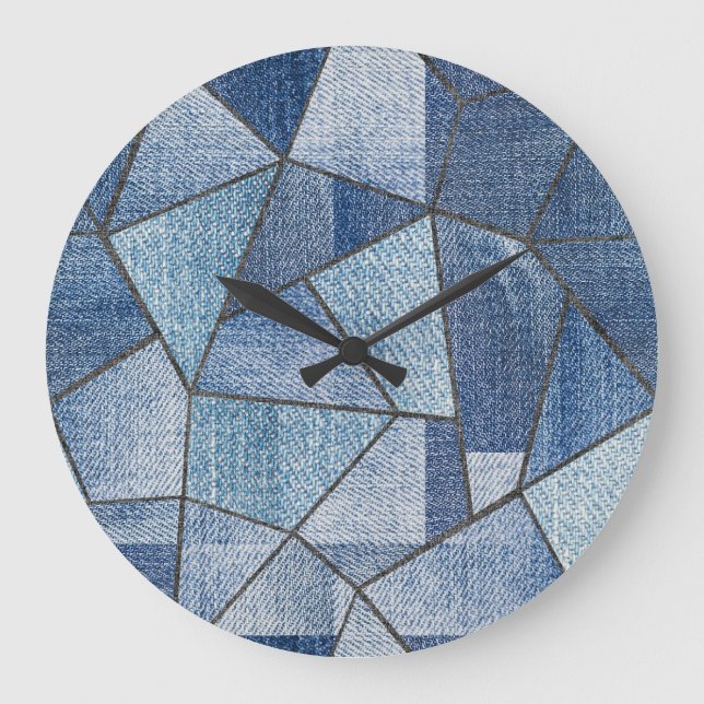 Urban Denim: Distressed Patchwork Design Large Clock (Front)