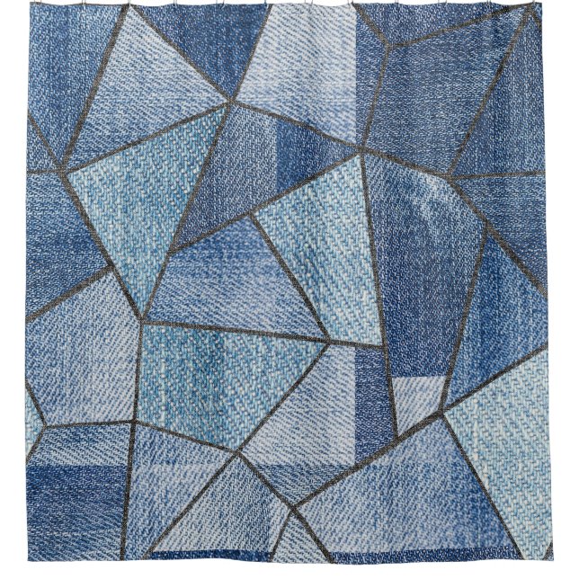 Urban Denim: Distressed Patchwork Design Shower Curtain (Front)