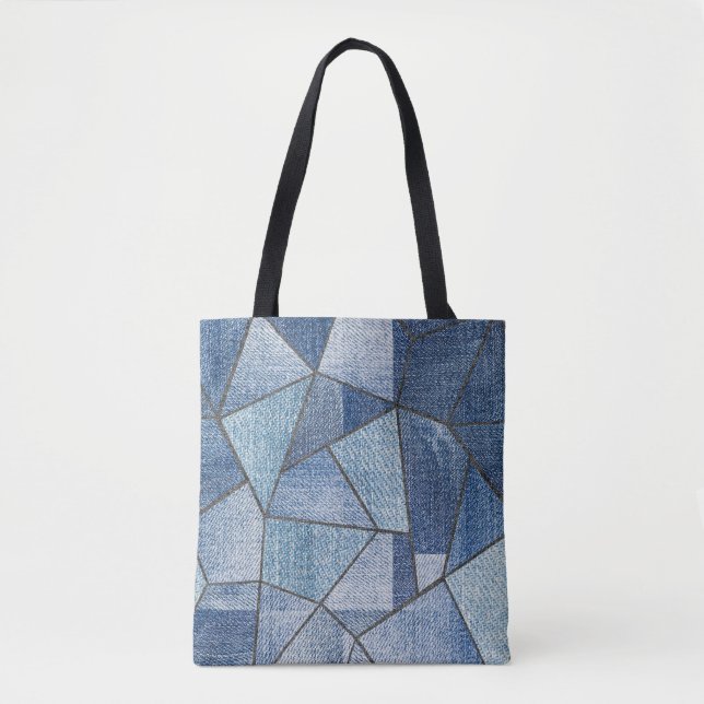 Urban Denim: Distressed Patchwork Design Tote Bag (Front)
