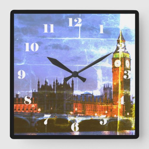 Urban distressed photo of big ben at night London Square Wall Clock