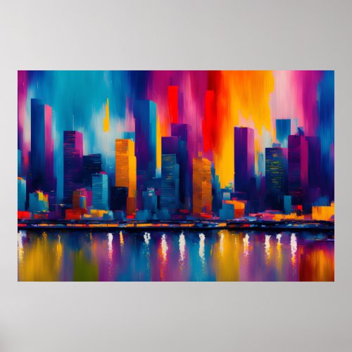 Urban Dream in Oil Abstract Rainscape Glow Poster