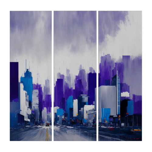 Urban Dream in Oil Skyline _ Acrylic Triptych