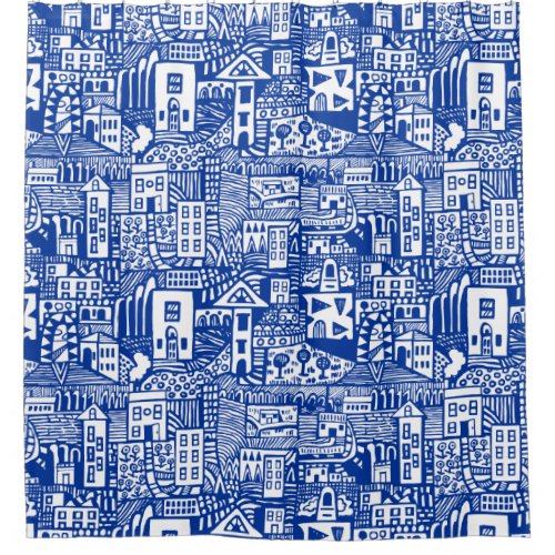 Urban Dream _ Navy Blue on White Shower Curtain