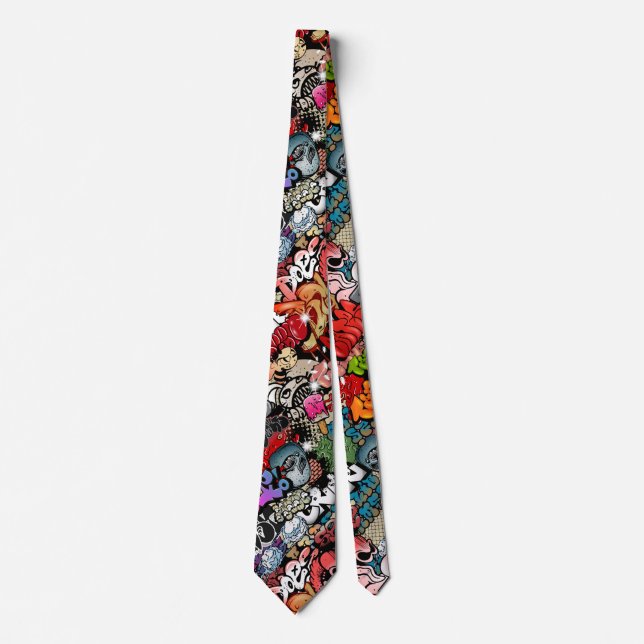 Urban dynamic street art Graffiti art pattern Neck Tie (Front)