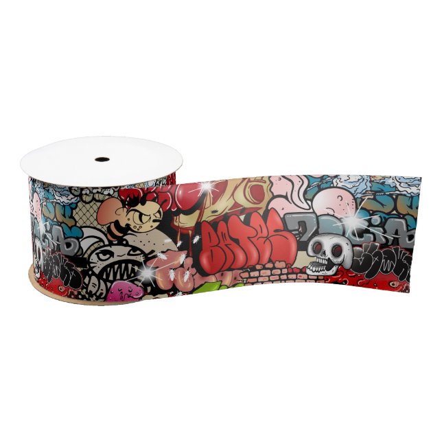 Urban dynamic street art Graffiti art pattern Satin Ribbon (Spool)