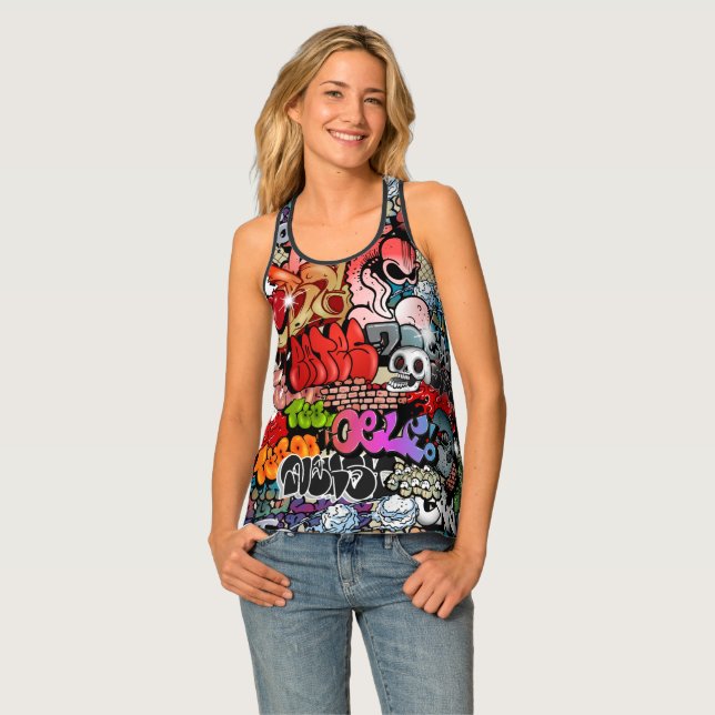 Urban dynamic street art Graffiti art pattern Tank Top (Front Full)