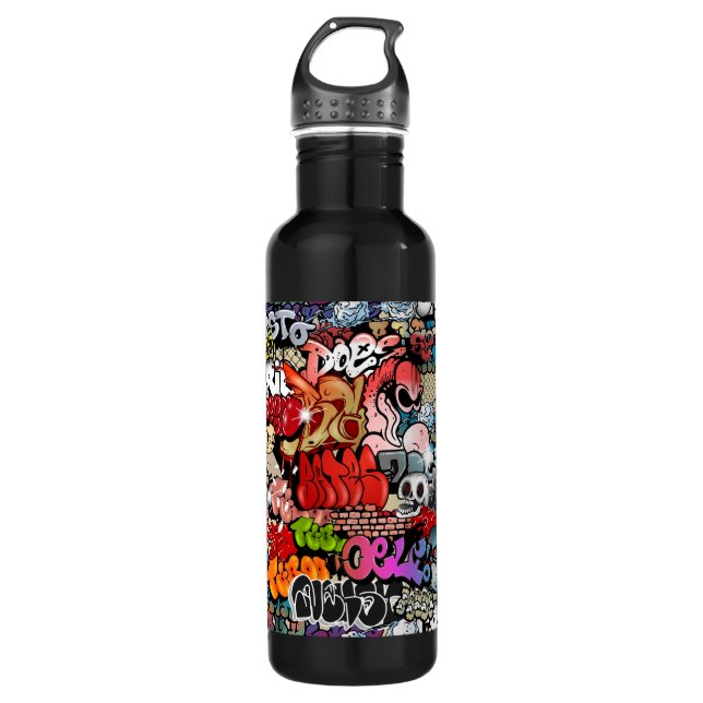 Urban dynamic street art Graffiti art pattern Water Bottle (Front)