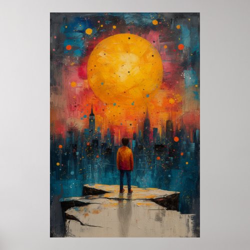 Urban Eclipse City at Dusk Poster