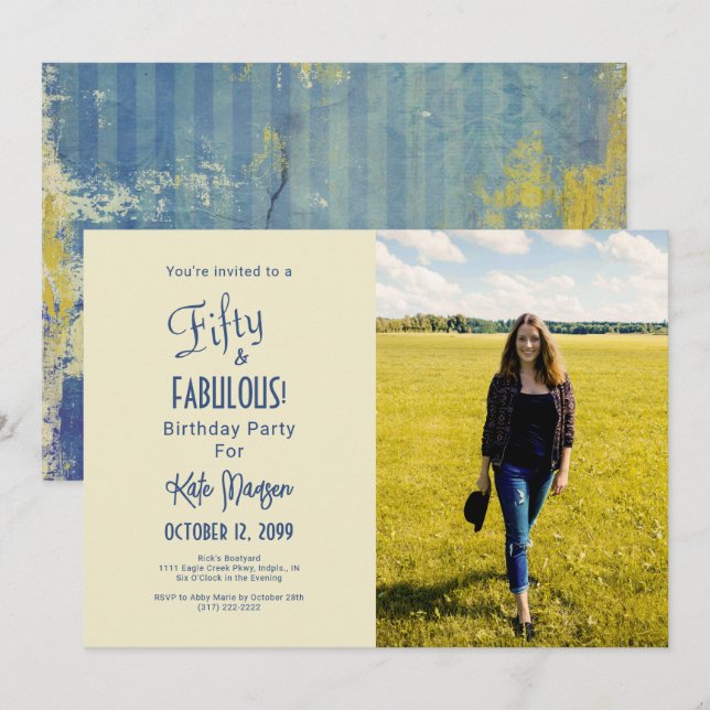 Urban Ecru 50 & FABULOUS 50th Birthday Party Photo Invitation (Front/Back)