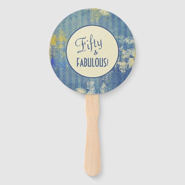 Urban Ecru Personalized Fifty & FABULOUS! Birthday Hand Fan (Front)