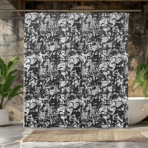 Urban Edge Black and White Graffiti Shower Curtain