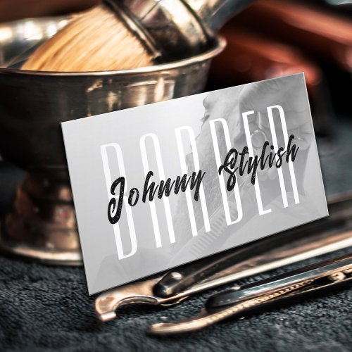 Urban elegant gray tone barber business card