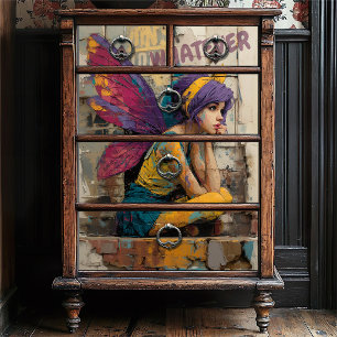 Urban Fairy Punk Rocker   Graffiti Brick Decoupage Tissue Paper