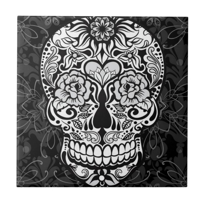 Urban Fancy Sugar Skull Fancy Flourish Tile | Zazzle.com