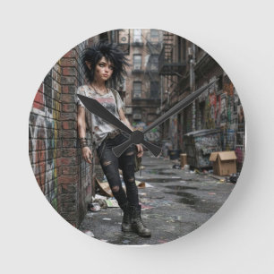 Urban Fantasy Cool Girl Round Clock