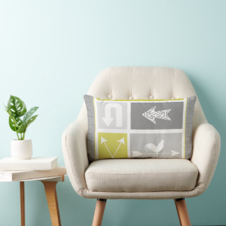 Urban Farm Chickens Gray Yellow Rooster Lumbar Pillow