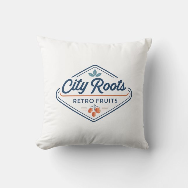 Urban Farming Retro Fruits City Roots Throw Pillow (Front)