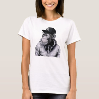 Urban Fashion Monkey With Headphones Casual White T-Shirt