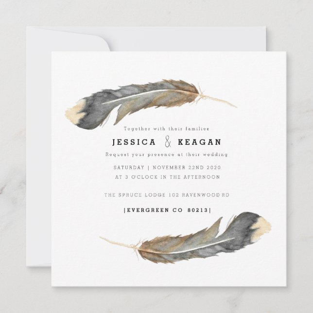 Urban Feather Wedding Invite (Front)