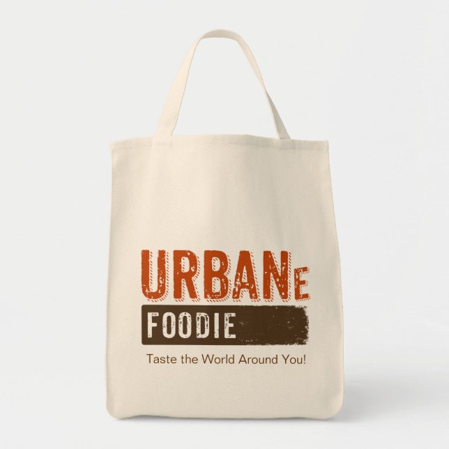 Urban Foodie Brown Logo Grocery Tote Bag (Front)