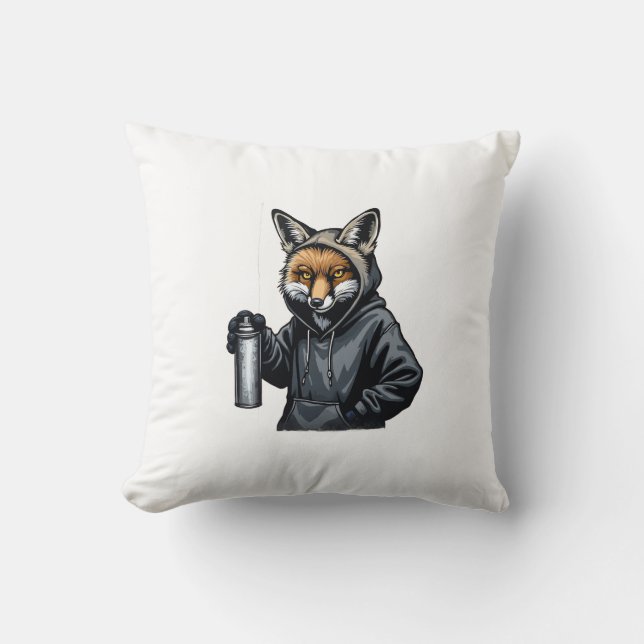 Urban Fox Tagger Throw Pillow (Front)