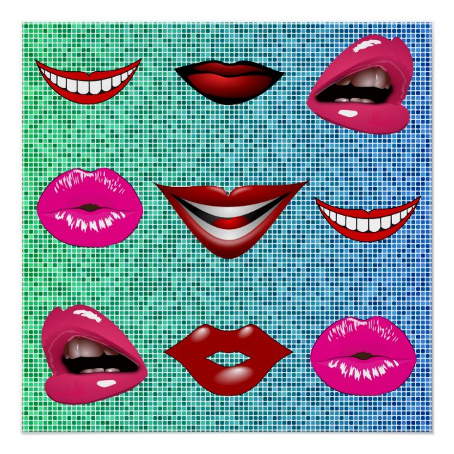 Urban Funky Hip Cool Lips Pattern Poster (Front)
