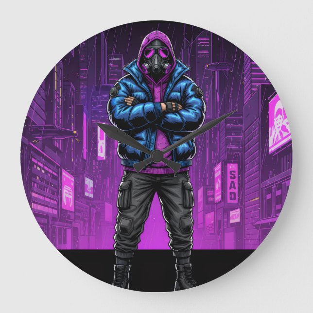Urban Gas Mask Rebel – Cyberpunk Streetwear Art Large Clock (Front)