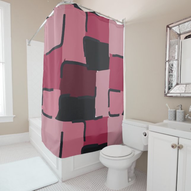 Urban Geo | Blush Muted | Hero Pattern Shower Curtain (In Situ)
