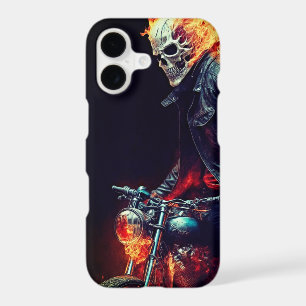 Urban Ghost Rider with Flaming Motorcycle Art iPhone 17 Case