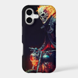 Urban Ghost Rider with Flaming Motorcycle Art iPhone 17 Case