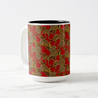 Urban Glam Animal Print With Chains On Red Two-Tone Coffee Mug