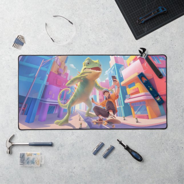 Urban Glide: Giant Chameleon Skater Selfie Desk Mat (Workstation)