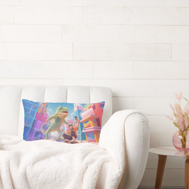 Urban Glide: Giant Chameleon Skater Selfie Lumbar Pillow (Couch)