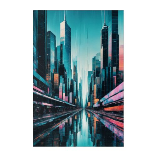 Urban Glitch Surreal Cityscape Acrylic Print