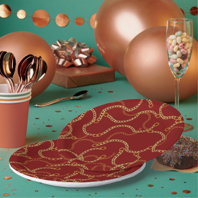 Urban Gold Chains Baroque Pattern  Paper Plates (Multi)