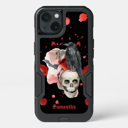 Urban Gothic Raven Human Skull Blood Splatters Iphone 13 Case
