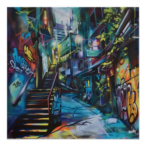 Urban Graffiti Alleys of Color and Light Poster