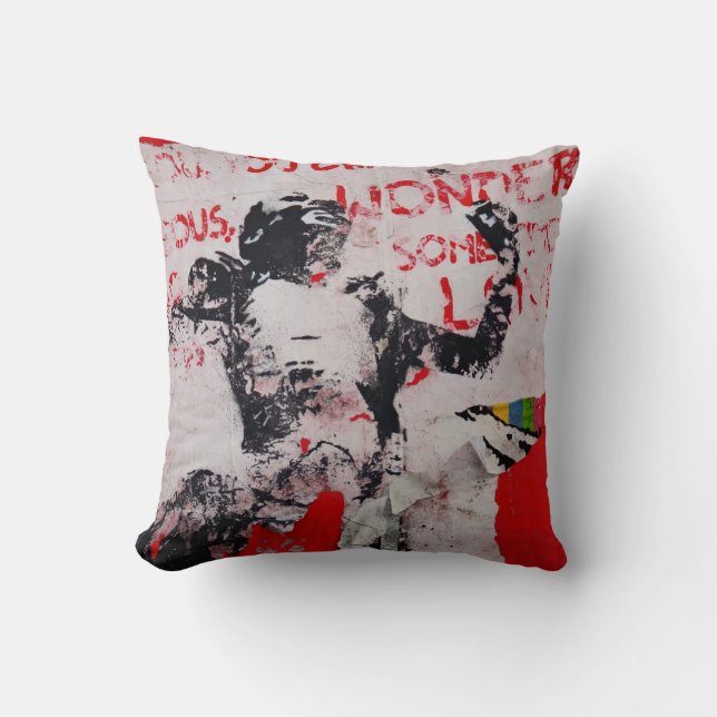 Urban Graffiti art pillow. Berlin wall, red white Throw Pillow (Front)