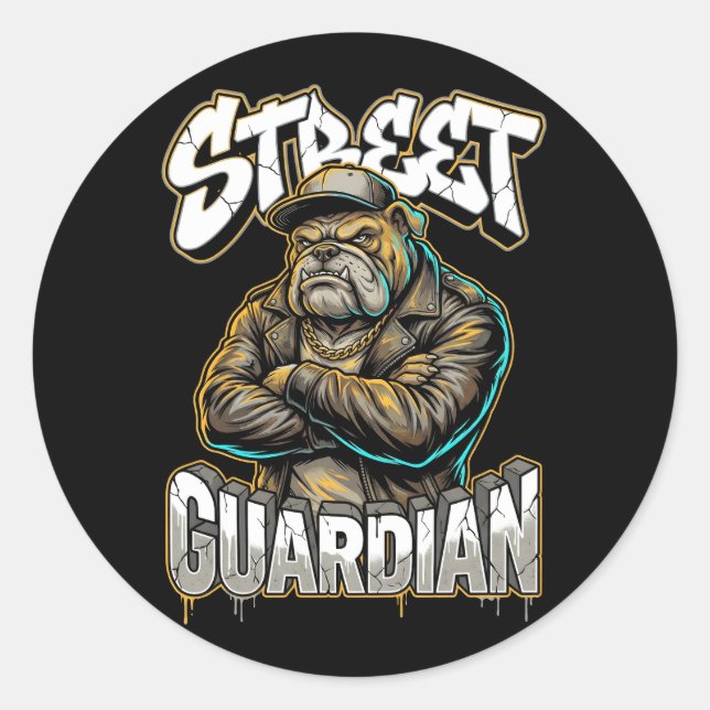 Urban Graffiti Bulldog Street Guardian Wall Art Classic Round Sticker (Front)